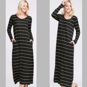 Doublju Long Sleeve V-neck Maxi Dress w Pockets Casual Modest